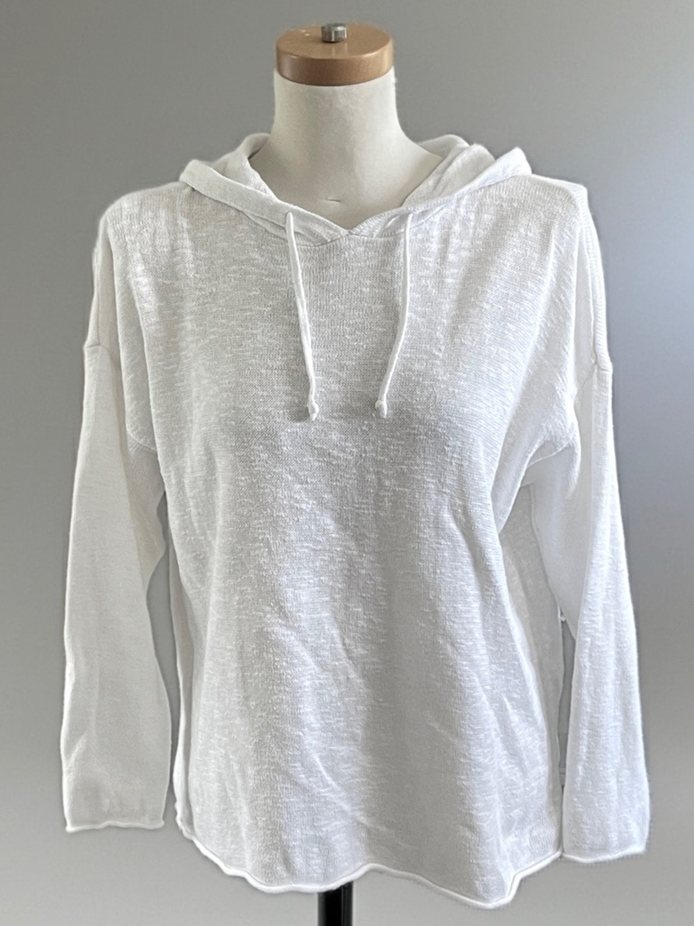 Eileen Fisher Ivory Linen Blend Knit Hooded Top Beach Vacation Sz S Petite